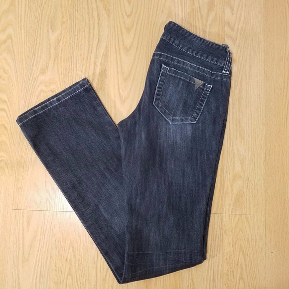 Guess Denim - GUESS JEANS SIZE 26 WOMEN'S PRISMO STRAIGHT BLACK GRAY WASH DISTRESSED DENIM